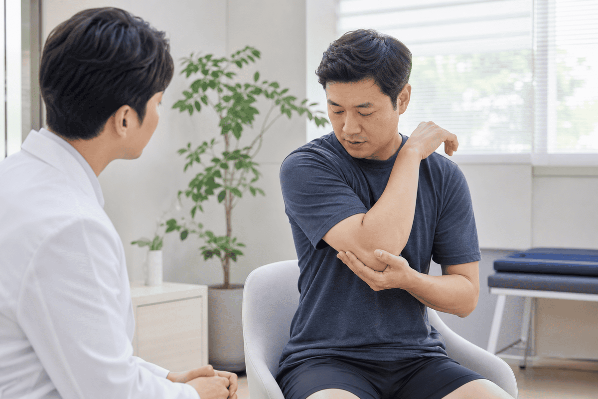 "팔꿈치 안쪽이 찌릿한 게 그냥 담인 줄 알았어요" — 내측 상과염·척골 신경 포착, 놓치면 손 힘까지 빠집니다