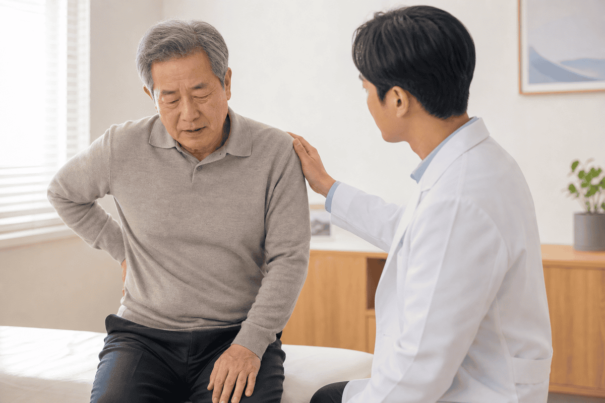 "그냥 삐끗한 거겠지" 했다가 두 달을 굽고 다니셨어요 — 낙상 후 지속되는 허리 통증, 압박골절을 놓치는 이유